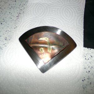 vintage copper & silver tone metal hair barrette. France